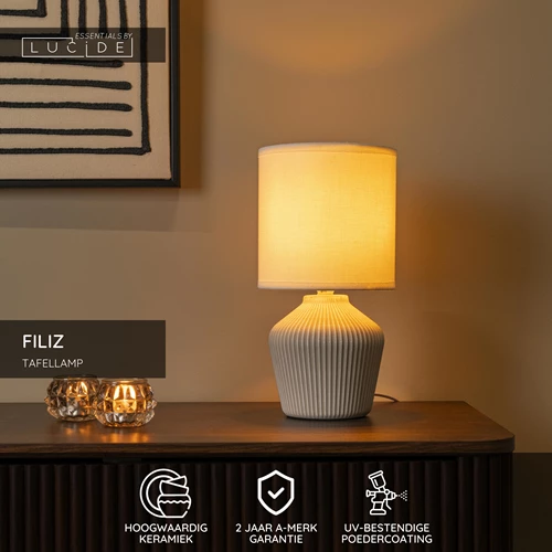 Lucide FILIZ - Tafellamp - Ø 16 cm - 1xE14 - Beige - Essential - USP